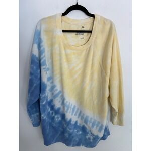 SO Lounge Life Weekend Sweatshirt XXL Womens Yellow Blue Tie Dye Raglan Pullover